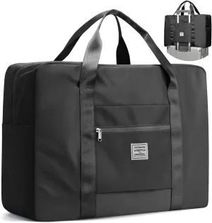 Large Travel Bag for Women, Foldable Travel Duffel Bag with Trolley Sleeve, Carry on Weekender Overnight Bag with Wet Pocket, Personal Item Bag,Black