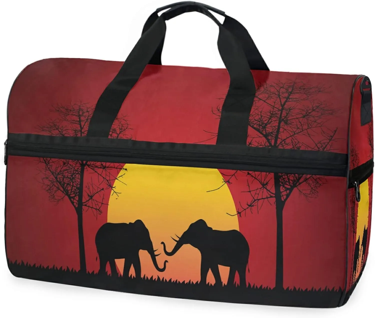 Large Travel Duffel Bag for Women Men African Animal Elephant Tree Sports Tote Gym Bag Shoulder Weekender Foldable Overnight Bags with Shoe Compartments, Lightweight