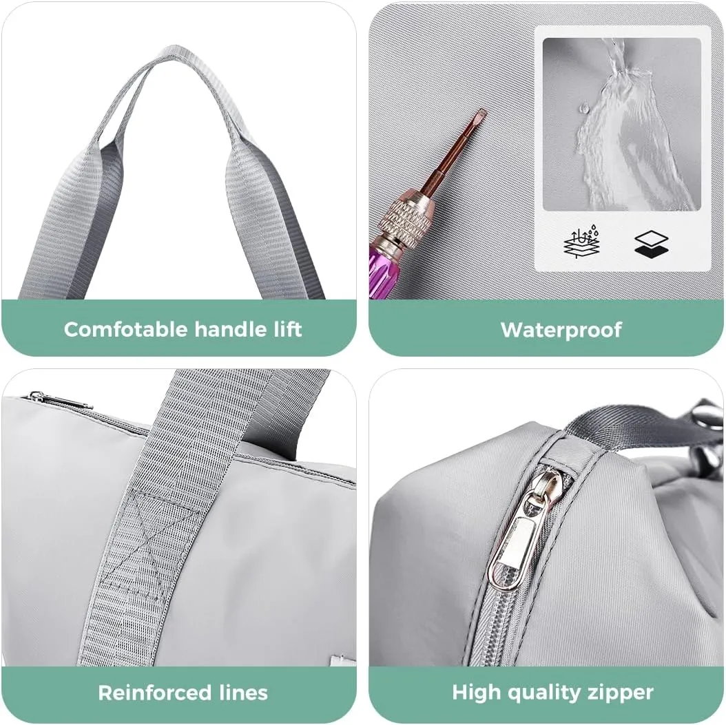 Large Travel Duffel Bag Waterproof Expandable Duffel Gym Tote Bag Weekender Bags with Trolley Sleeve Carry On Overnight Bags for Women Gray