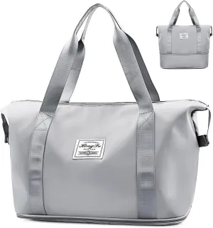 Large Travel Duffel Bag Waterproof Expandable Duffel Gym Tote Bag Weekender Bags with Trolley Sleeve Carry On Overnight Bags for Women Gray