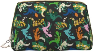 Large Travel Makeup Bag - Striped Cute Lizard Gecko Plant_A Pvc Leather Portable Cosmetic Bags for Women with Zipper, Skincare Bag Makeup Pouch Toiletry Bag for Women