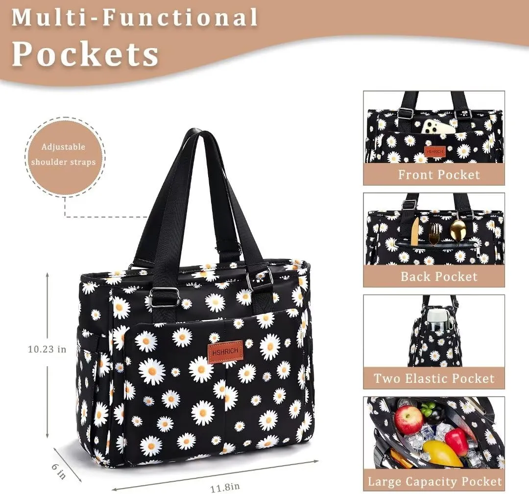 Large Women Lunch Bags for Work/Insulated Adult Lunch Box for Women/Leakproof Cooler Lunch Tote Bag with Storage Pocket. Reusable Lunch Cooler Purse for Work Picnic Hiking 14L, Floral