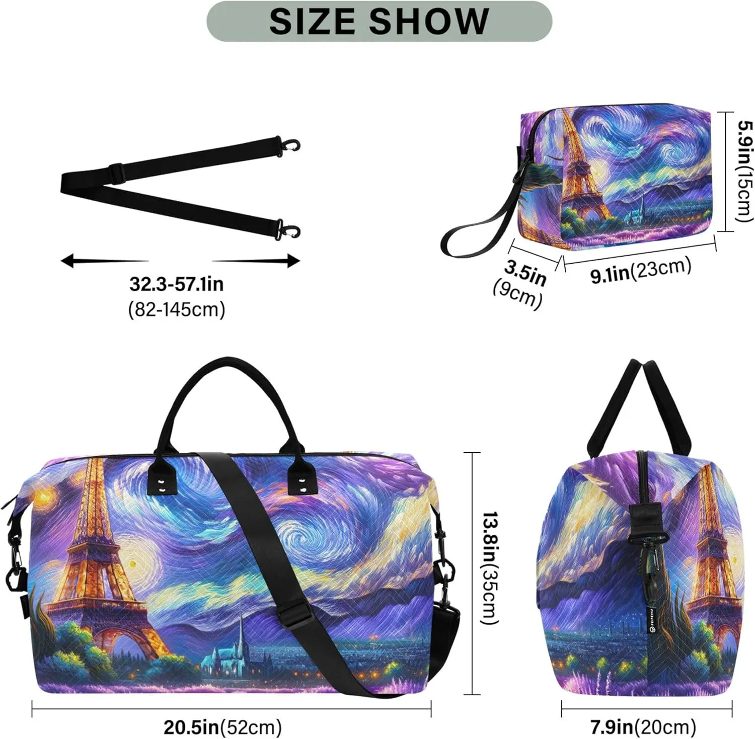 Lavender Flowers Starry Night Travel Duffle Women Makeup Bag Set of 2, Print Women Sports Duffle Bag Weekend Bag Duffel