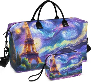 Lavender Flowers Starry Night Travel Duffle Women Makeup Bag Set of 2, Print Women Sports Duffle Bag Weekend Bag Duffel