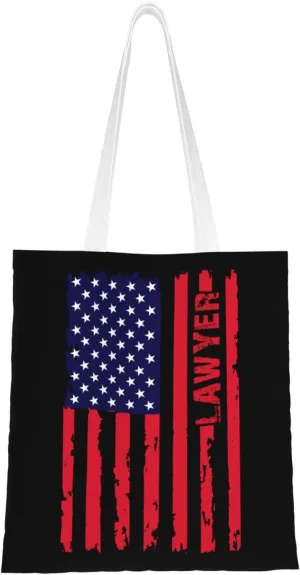 Lawyer Usa Flag Tote Bag for Women Canvas Shopping Bags Reusable Large Capacity Casual Shoulder Handbags Grocery Bags DIY Gift Bags