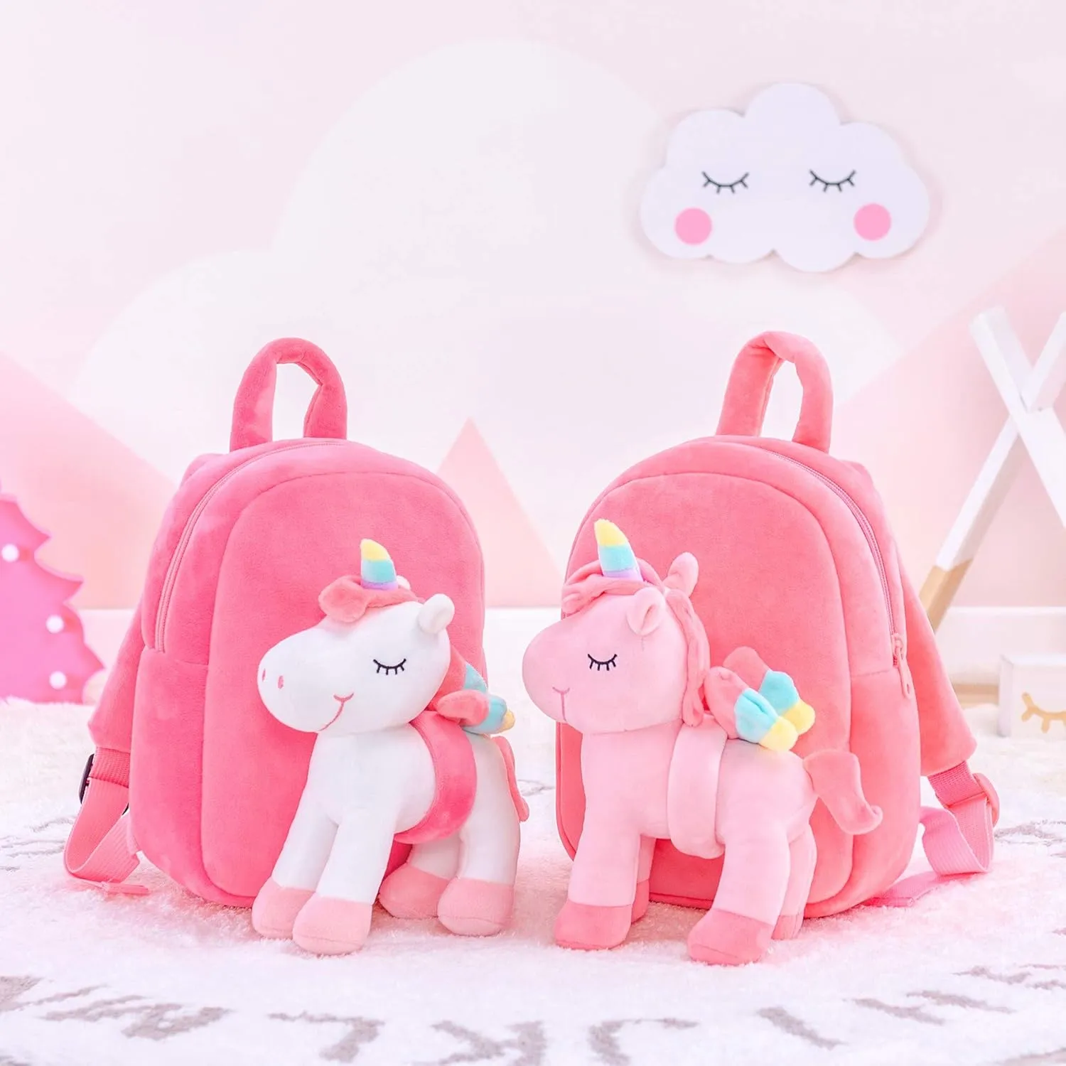 Lazada Unicorn Kids Backpack Stuffed Toy Toddler Backpacks Plush Backpack Pink 9.5"