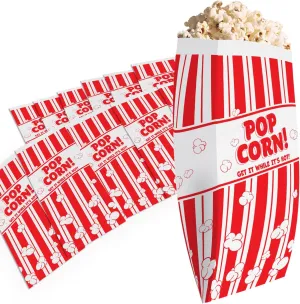 Leak-proof, 2oz Grease Resistant Popcorn Bags 100 Pack. Tear Resistant, Single Serving Paper Sleeves in Nostalgic Red/White Design. Great Movie Theme Party Supplies, Retro Carnivals & Fundraisers
