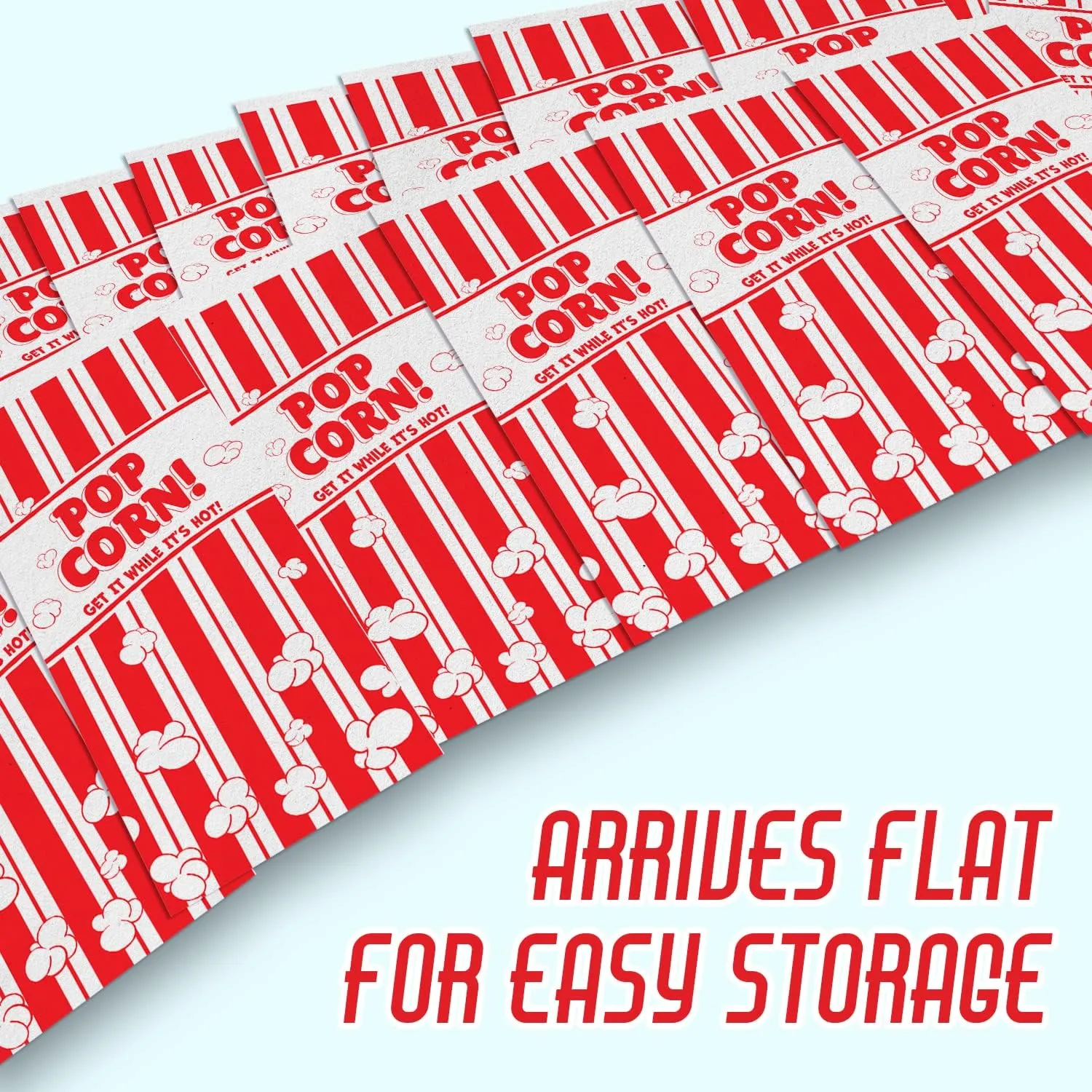 Leak-proof, 2oz Grease Resistant Popcorn Bags 100 Pack. Tear Resistant, Single Serving Paper Sleeves in Nostalgic Red/White Design. Great Movie Theme Party Supplies, Retro Carnivals & Fundraisers