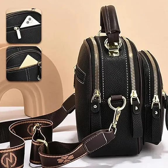 Leather Bag, Multifunctional Compartment Adjustable Wide Shoulder Strap Leather Bag, Bags for Women