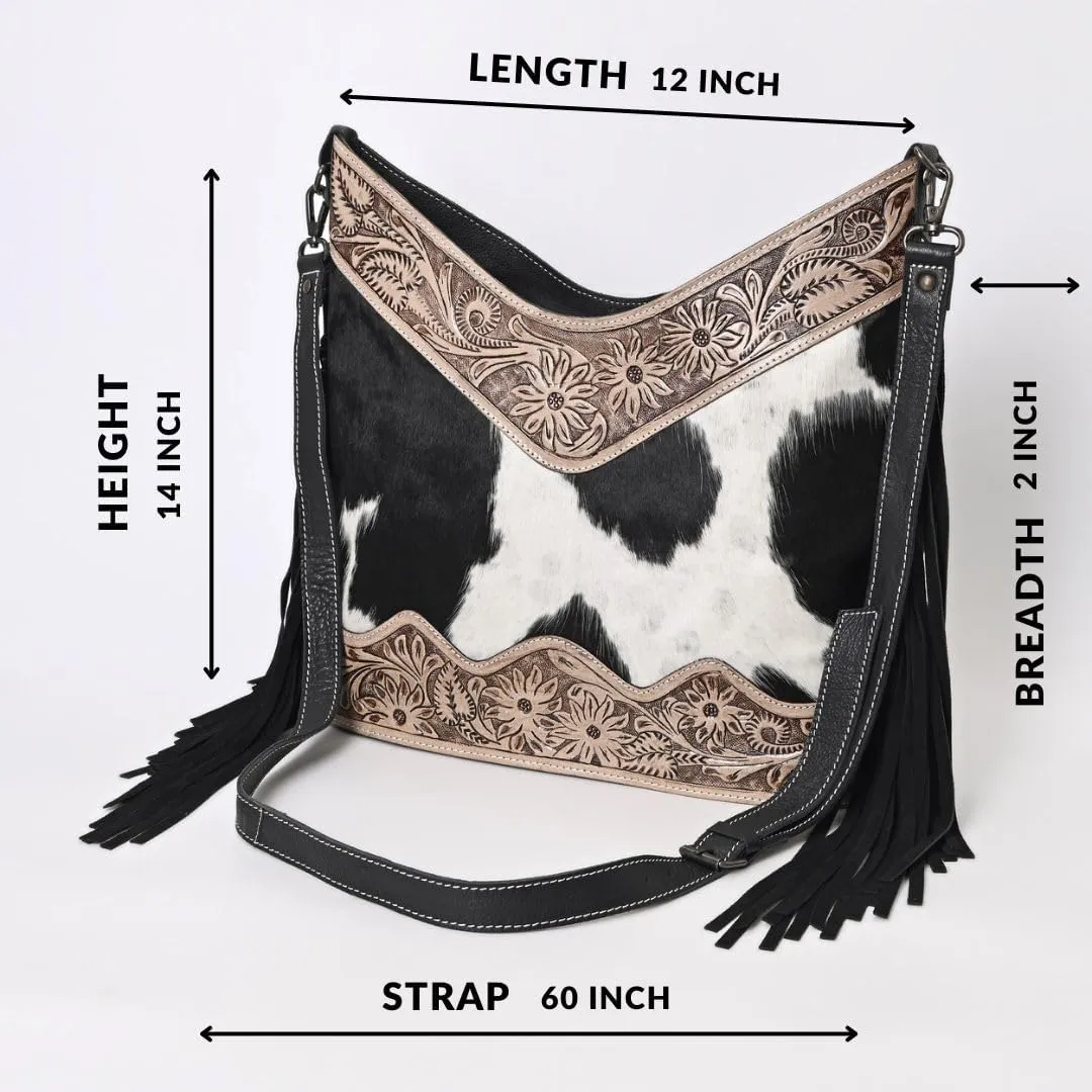 Leather Cross Body Bag Purse for Woman Sling Bag Cowhide Handmade Western Shoulder Bags With Adjustable Strap 12x14 in