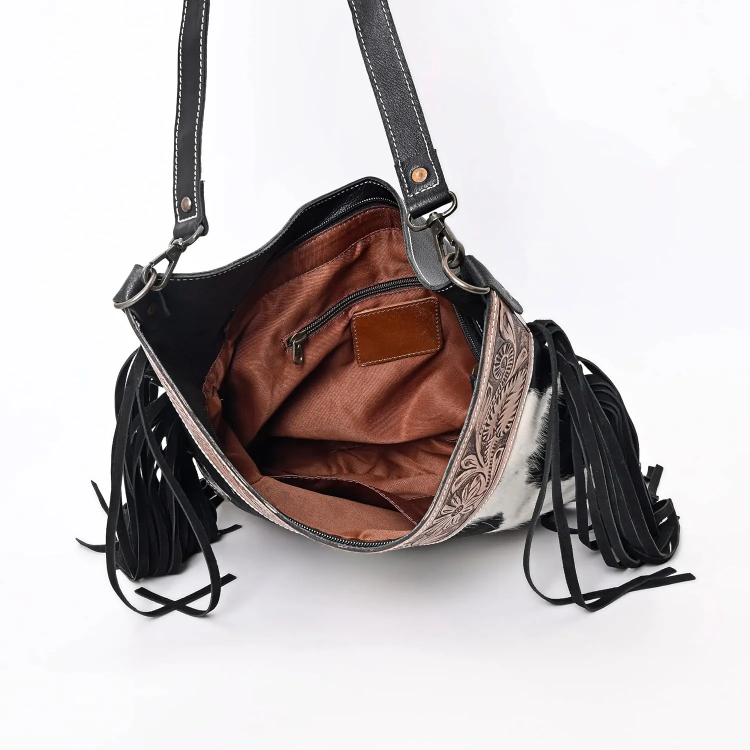 Leather Cross Body Bag Purse for Woman Sling Bag Cowhide Handmade Western Shoulder Bags With Adjustable Strap 12x14 in
