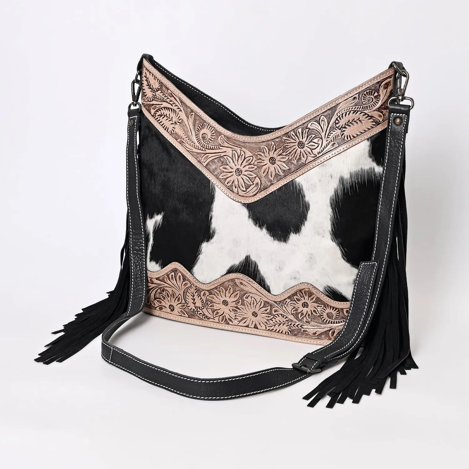 Leather Cross Body Bag Purse for Woman Sling Bag Cowhide Handmade Western Shoulder Bags With Adjustable Strap 12x14 in