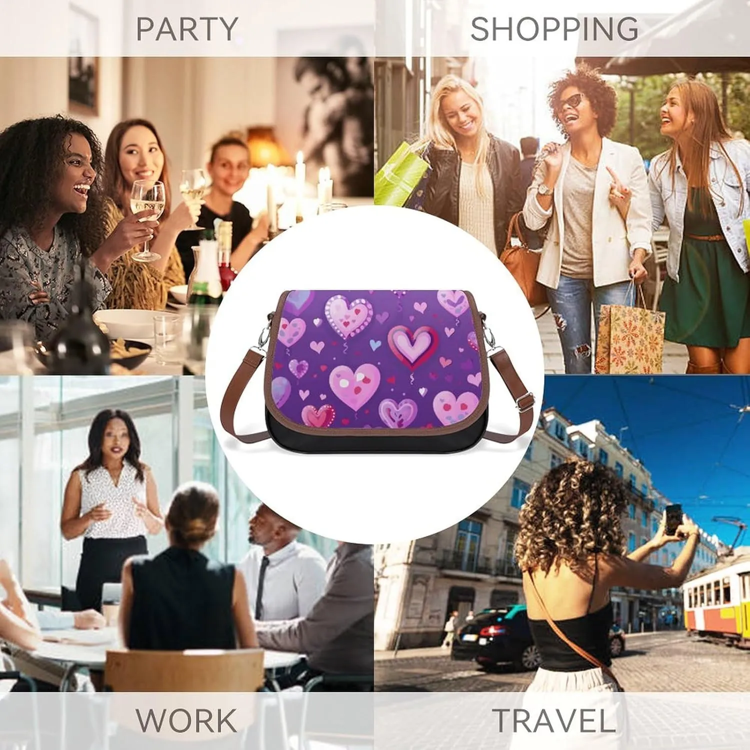 Leather Crossbody Bag for Women Bugs And Leaves Detachable Strap Handbags Travel Purse Shoulder Bag for Daily Use