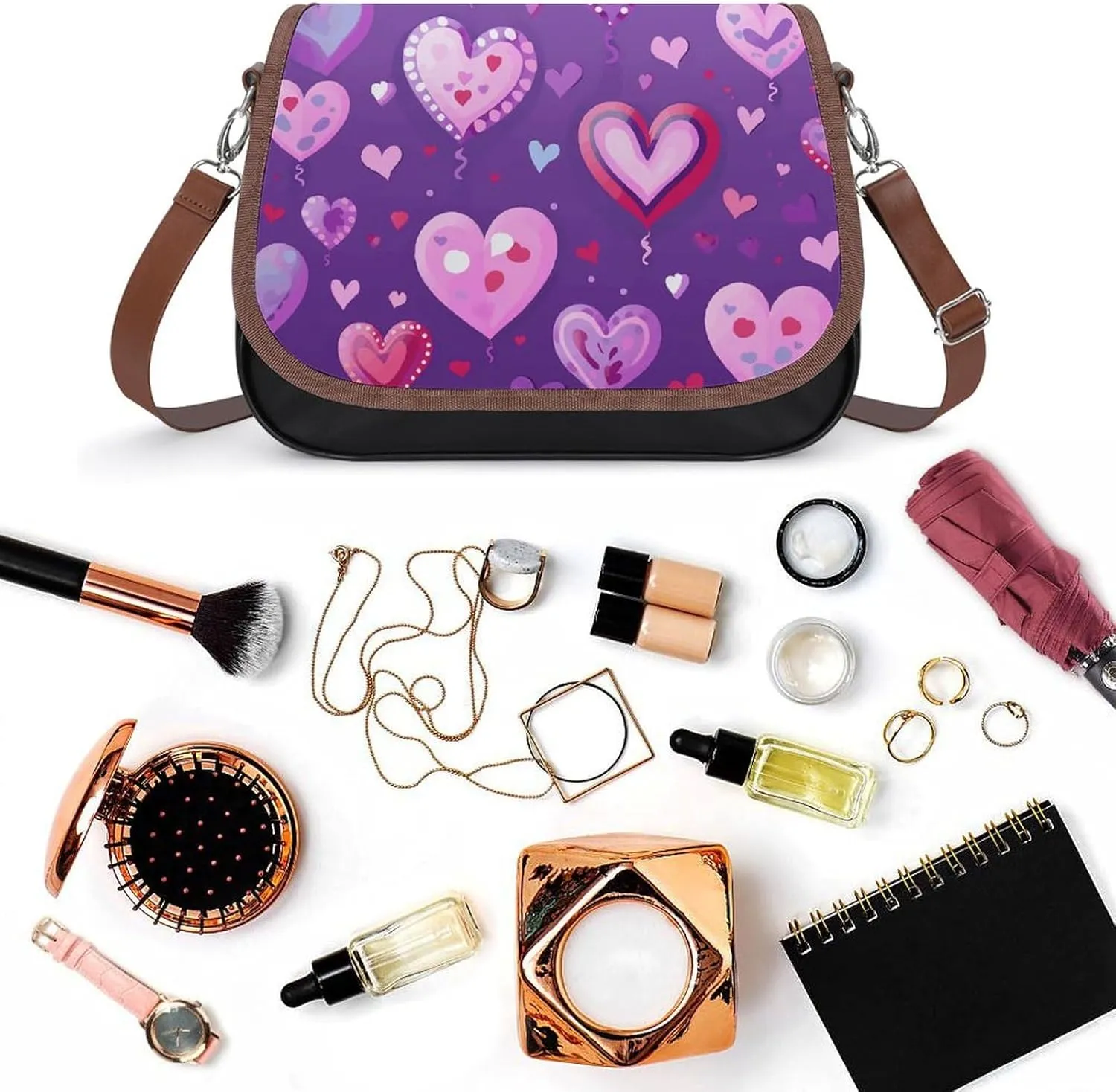 Leather Crossbody Bag for Women Bugs And Leaves Detachable Strap Handbags Travel Purse Shoulder Bag for Daily Use