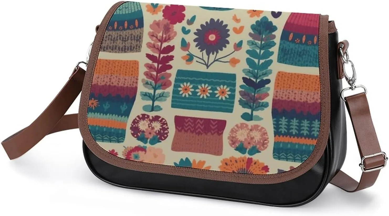 Leather Crossbody Bag for Women Bugs And Leaves Detachable Strap Handbags Travel Purse Shoulder Bag for Daily Use