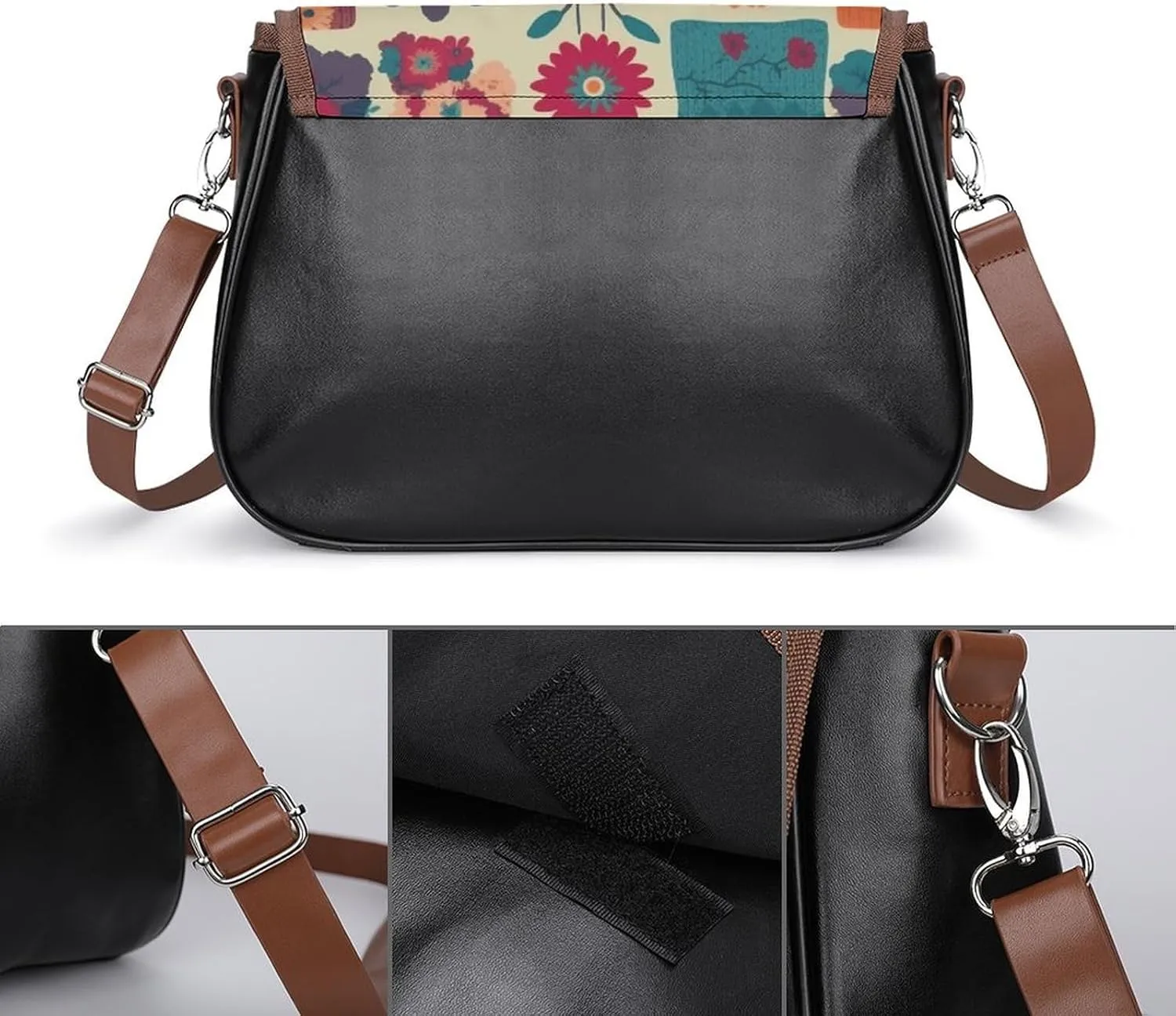 Leather Crossbody Bag for Women Bugs And Leaves Detachable Strap Handbags Travel Purse Shoulder Bag for Daily Use