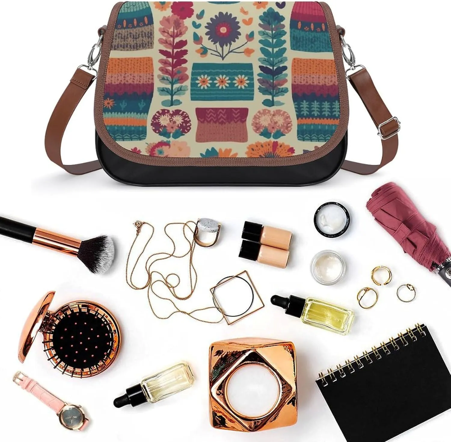 Leather Crossbody Bag for Women Bugs And Leaves Detachable Strap Handbags Travel Purse Shoulder Bag for Daily Use