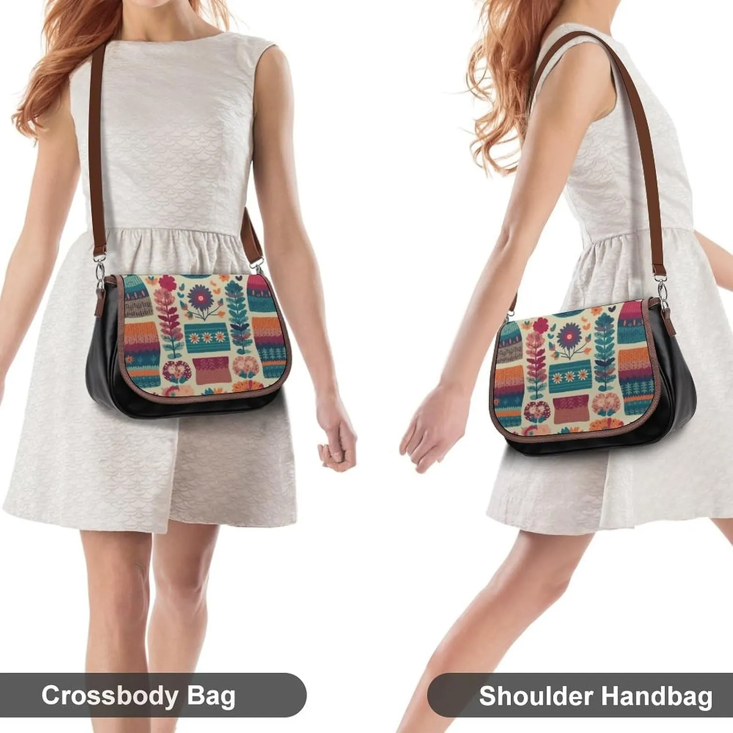 Leather Crossbody Bag for Women Bugs And Leaves Detachable Strap Handbags Travel Purse Shoulder Bag for Daily Use