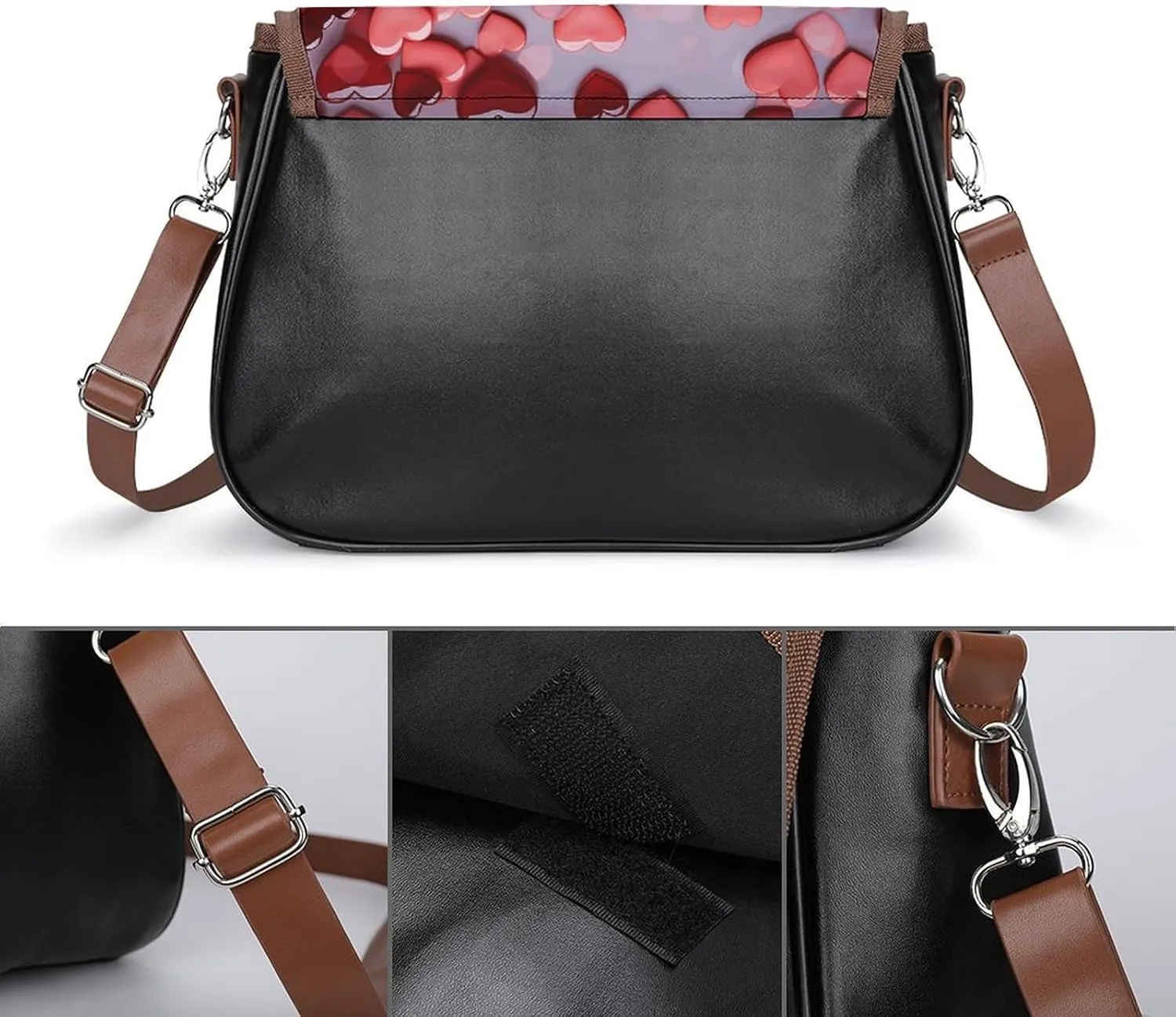 Leather Crossbody Bag for Women Navy Blue Flower Detachable Strap Handbags Travel Purse Shoulder Bag for Daily Use