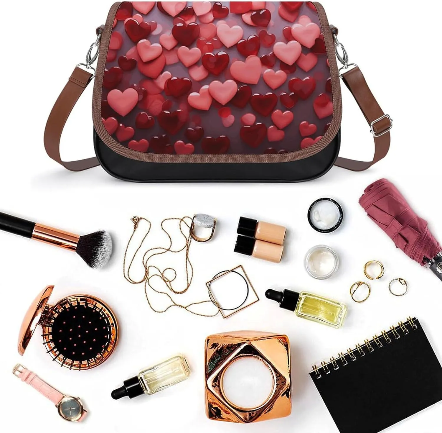 Leather Crossbody Bag for Women Navy Blue Flower Detachable Strap Handbags Travel Purse Shoulder Bag for Daily Use