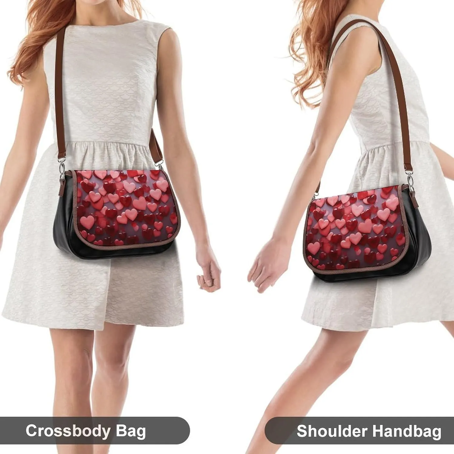 Leather Crossbody Bag for Women Navy Blue Flower Detachable Strap Handbags Travel Purse Shoulder Bag for Daily Use