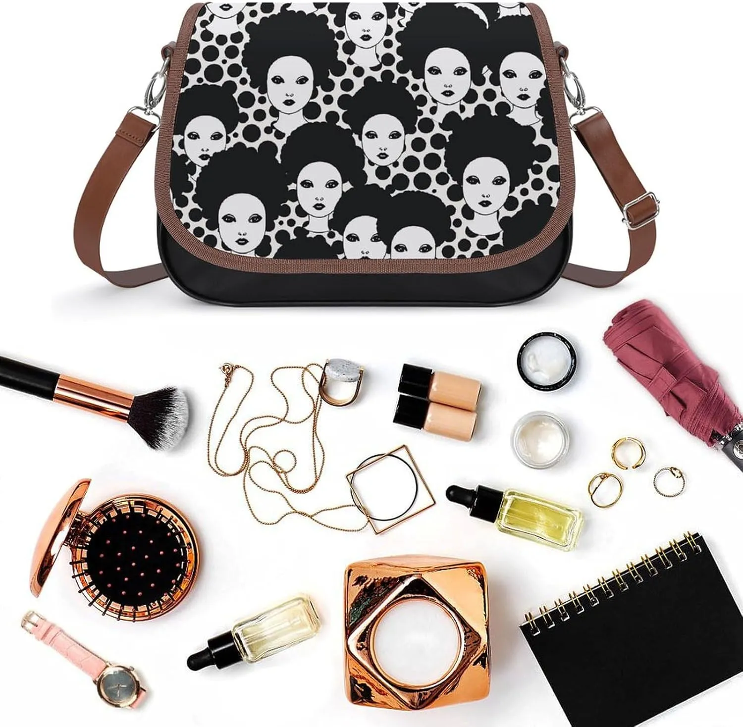 Leather Crossbody Bag for Women Small Pine Branch Detachable Strap Handbags Travel Purse Shoulder Bag for Daily Use