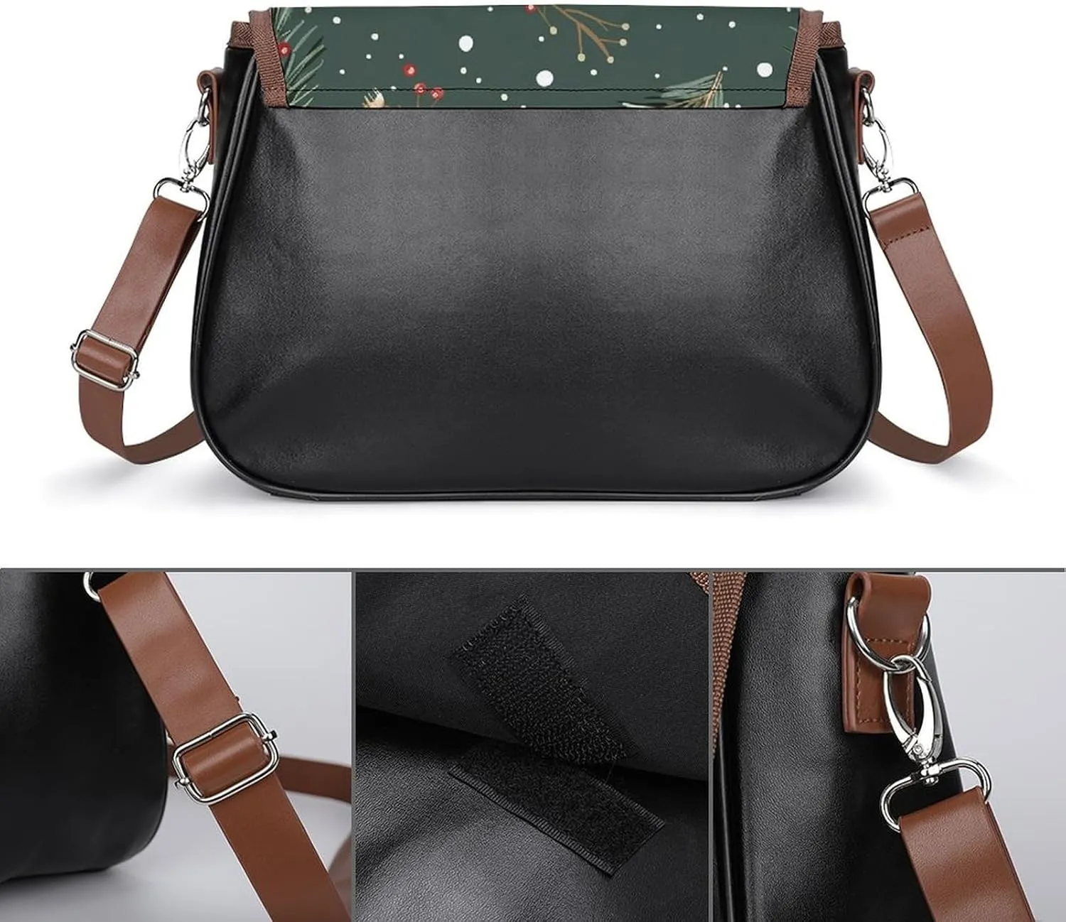 Leather Crossbody Bag for Women Small Pine Branch Detachable Strap Handbags Travel Purse Shoulder Bag for Daily Use