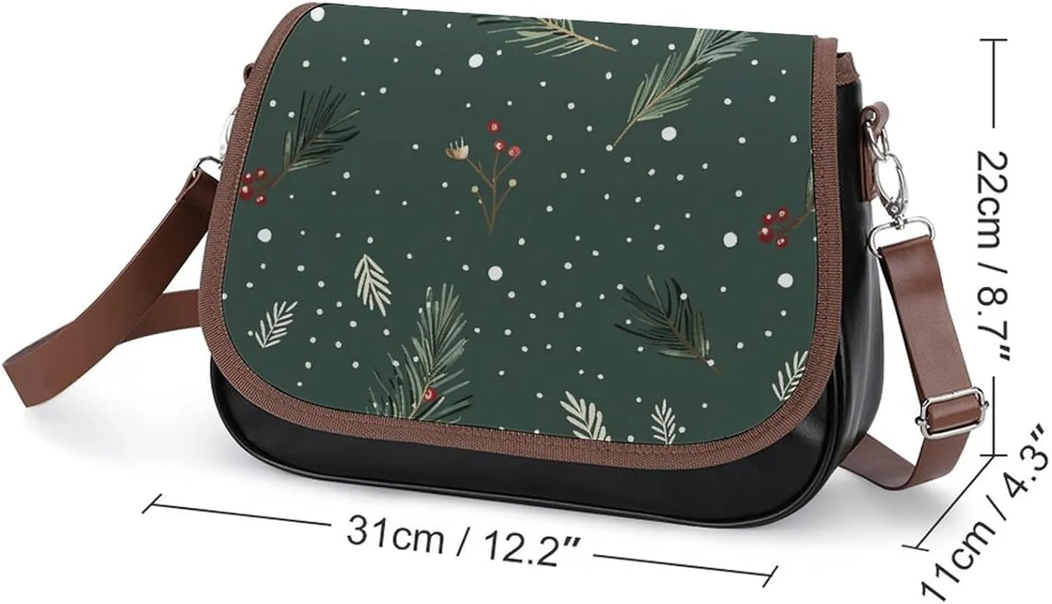 Leather Crossbody Bag for Women Small Pine Branch Detachable Strap Handbags Travel Purse Shoulder Bag for Daily Use