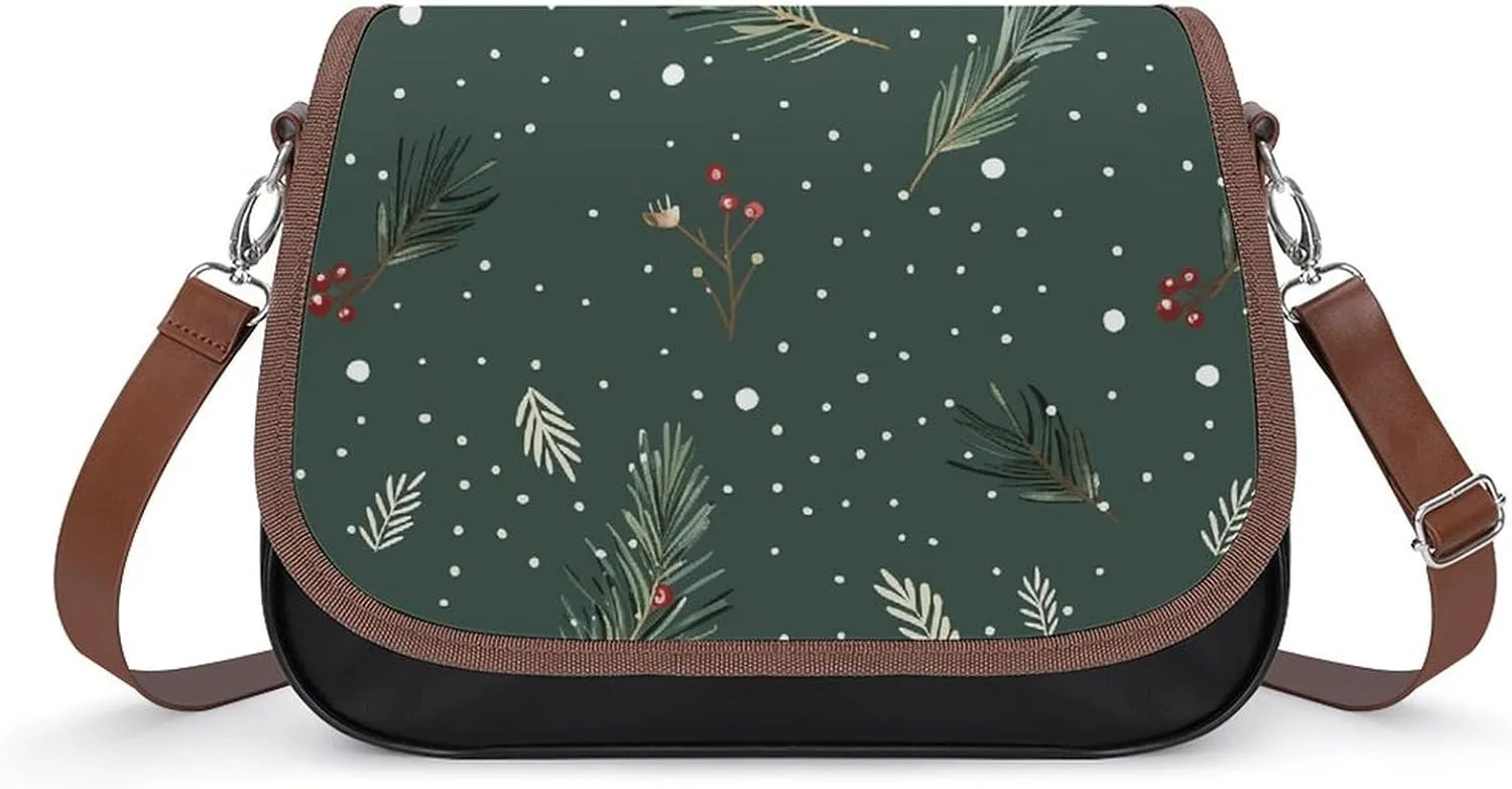 Leather Crossbody Bag for Women Small Pine Branch Detachable Strap Handbags Travel Purse Shoulder Bag for Daily Use