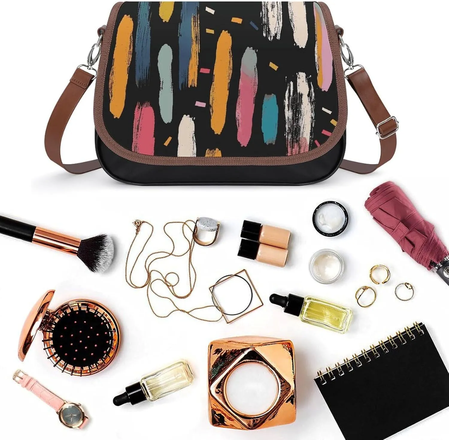 Leather Crossbody Bag for Women Small Pine Branch Detachable Strap Handbags Travel Purse Shoulder Bag for Daily Use