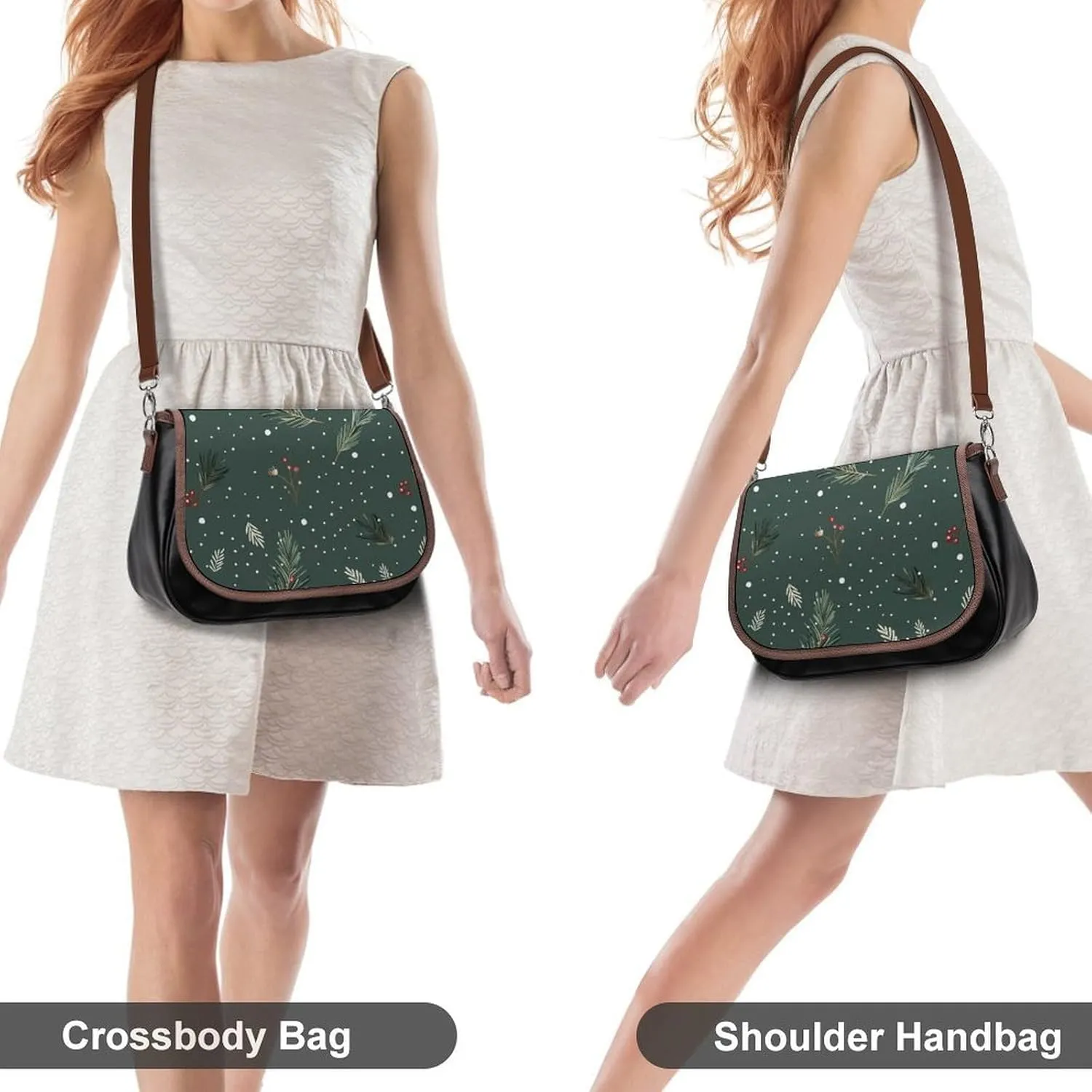 Leather Crossbody Bag for Women Small Pine Branch Detachable Strap Handbags Travel Purse Shoulder Bag for Daily Use