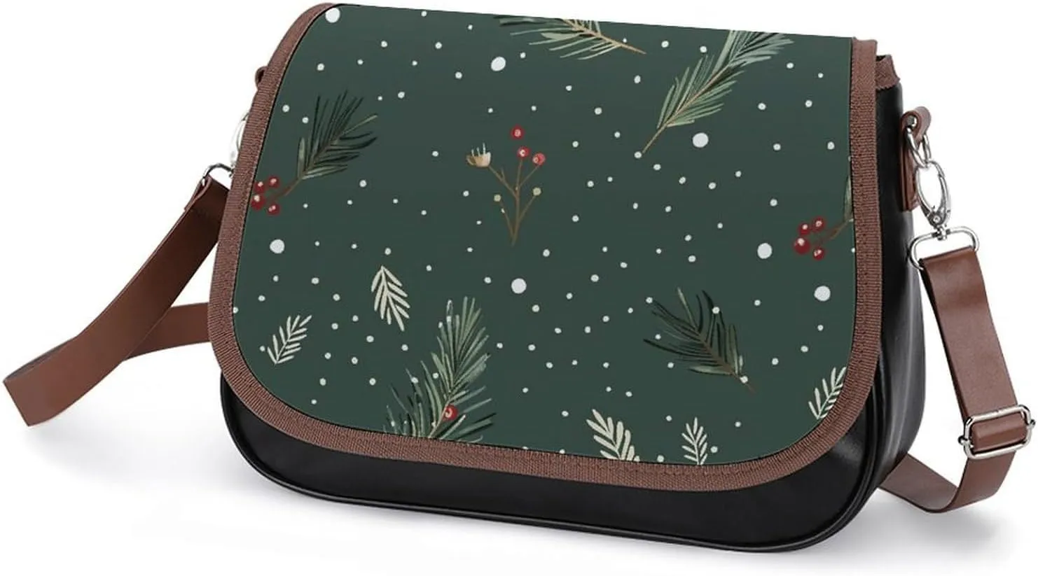 Leather Crossbody Bag for Women Small Pine Branch Detachable Strap Handbags Travel Purse Shoulder Bag for Daily Use