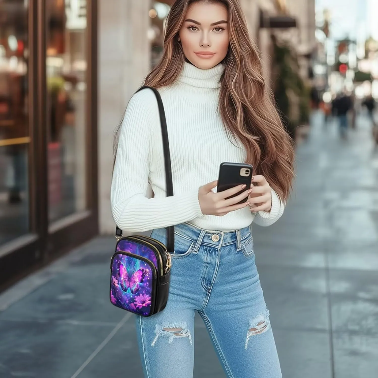 Leather Crossbody Bags for Women Small Messenger Bag Cell Phone Crossbody Wallet Purses Shoulder Bag