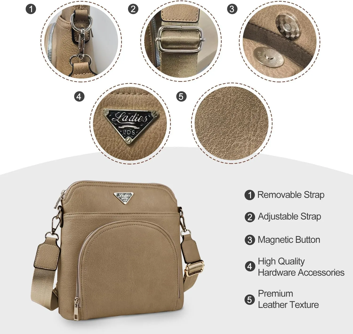 Leather Crossbody Bags for Women Trendy, Medium Size Cross Body Bag 2024, Wide Strap Women's Crossbody Purse Multi Pocket