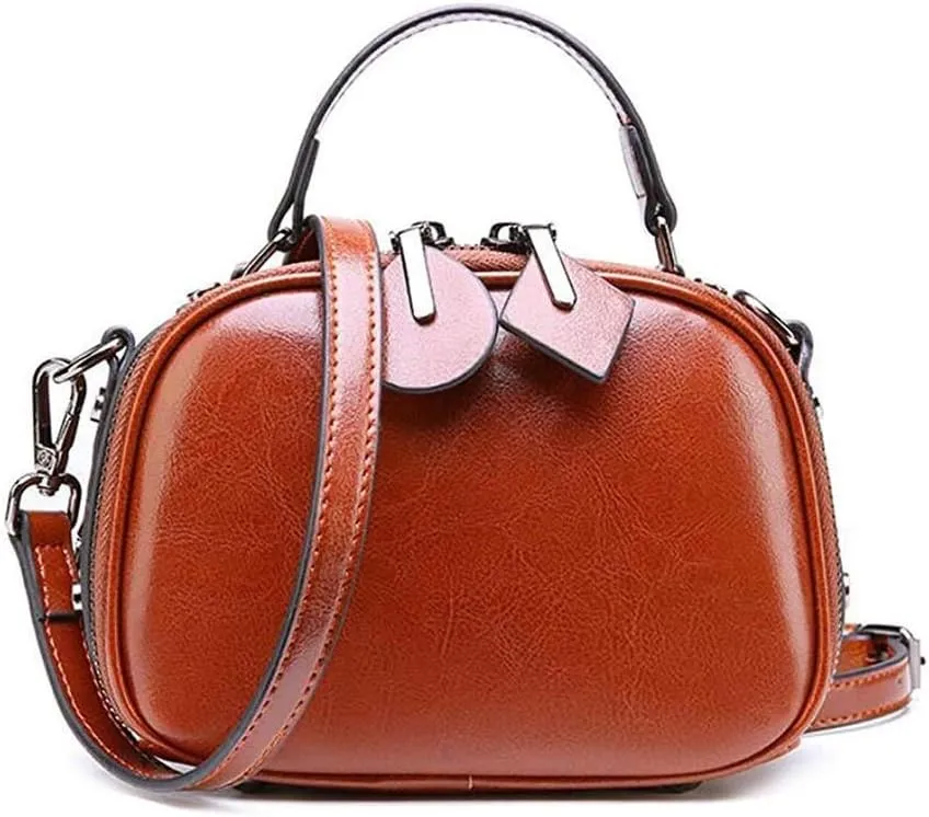 Leather Diagonal Shoulder Bag, Oval Handbag Large-Capacity Leather Shoulder Bag, Versatile Mini Bag