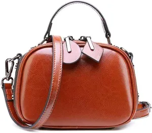 Leather Diagonal Shoulder Bag, Oval Handbag Large-Capacity Leather Shoulder Bag, Versatile Mini Bag