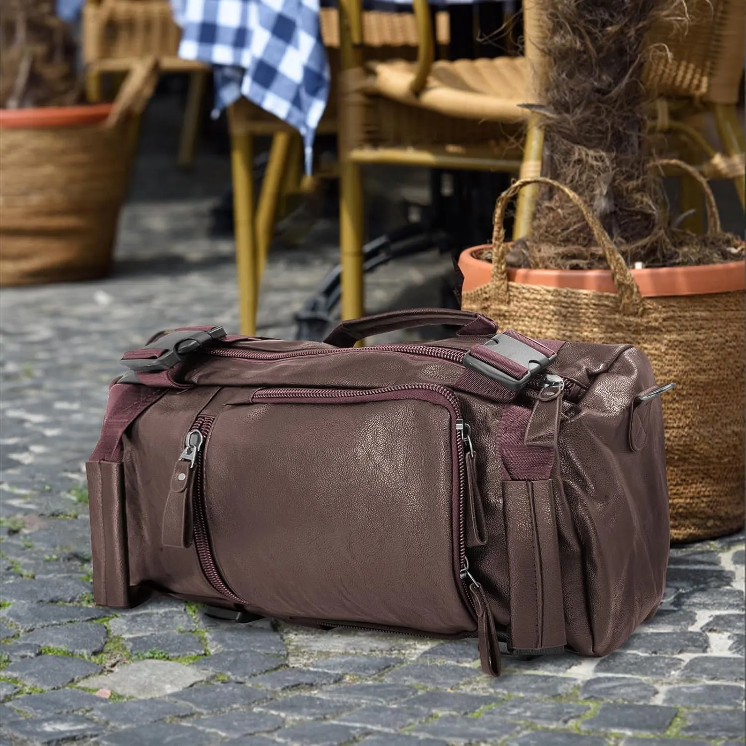 Leather Travel Bag Carry on Overnight Duffel Weekender Bag Sports Duffel bag Waterproof Tote Duffel Bag For men and Women -Brown