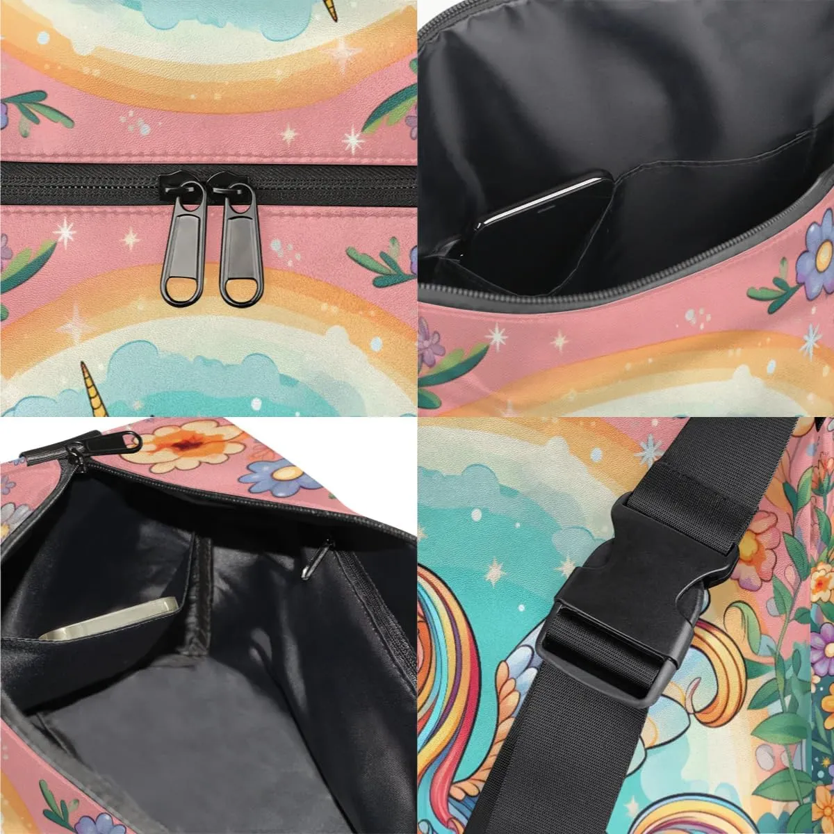 Leather Travel Duffle Bag for Women Men, Flower Floral Unicorn Animal Cute Small Sports Gym Bag Weekender Overnight Bags Underseat Carry on Luggage Bags for Airplanes, Personal Item Travel Bag,B-778