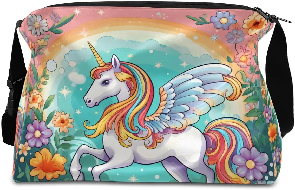 Leather Travel Duffle Bag for Women Men, Flower Floral Unicorn Animal Cute Small Sports Gym Bag Weekender Overnight Bags Underseat Carry on Luggage Bags for Airplanes, Personal Item Travel Bag,B-778