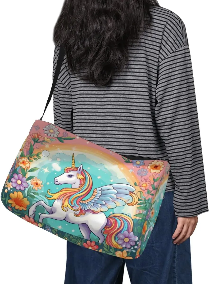 Leather Travel Duffle Bag for Women Men, Flower Floral Unicorn Animal Cute Small Sports Gym Bag Weekender Overnight Bags Underseat Carry on Luggage Bags for Airplanes, Personal Item Travel Bag,B-778