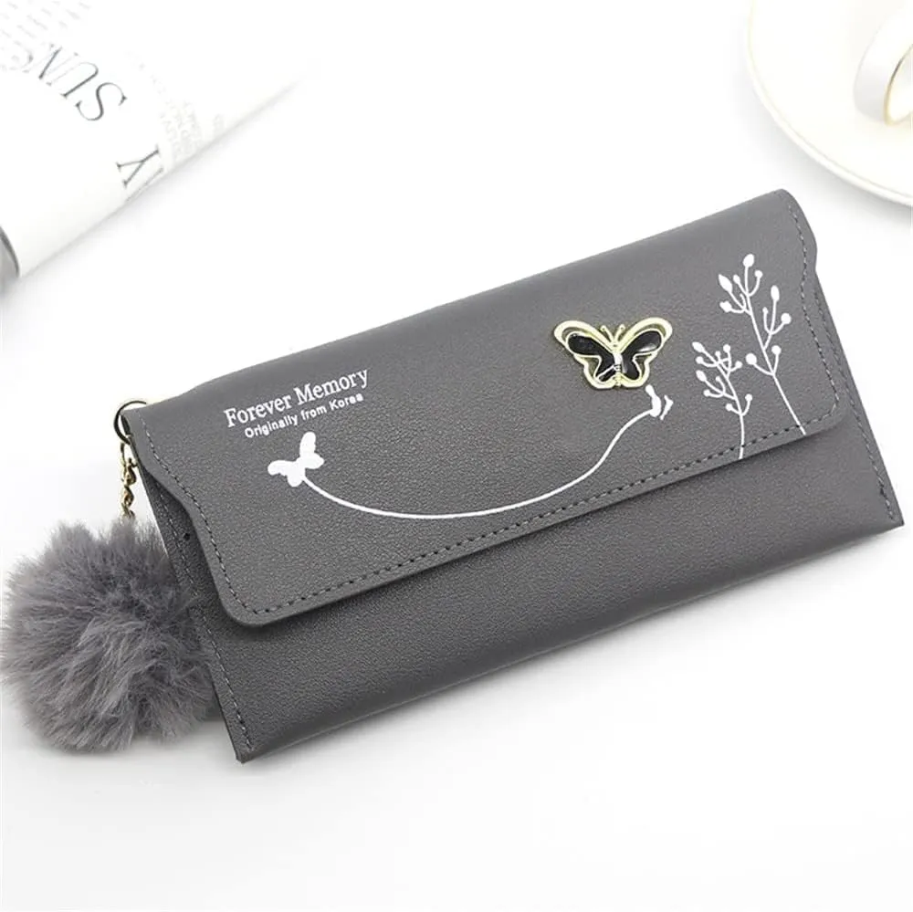 Leather Wallet Pu Leather Women's Wallet New Long Fashion Zipper Purse Clutch for Girls Creative Bow Portable Coin Pocket Card Holder Large Capacity (Be,9.5x19cm)