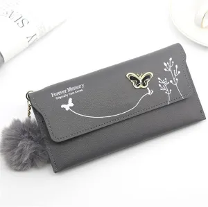 Leather Wallet Pu Leather Women's Wallet New Long Fashion Zipper Purse Clutch for Girls Creative Bow Portable Coin Pocket Card Holder Large Capacity (Be,9.5x19cm)