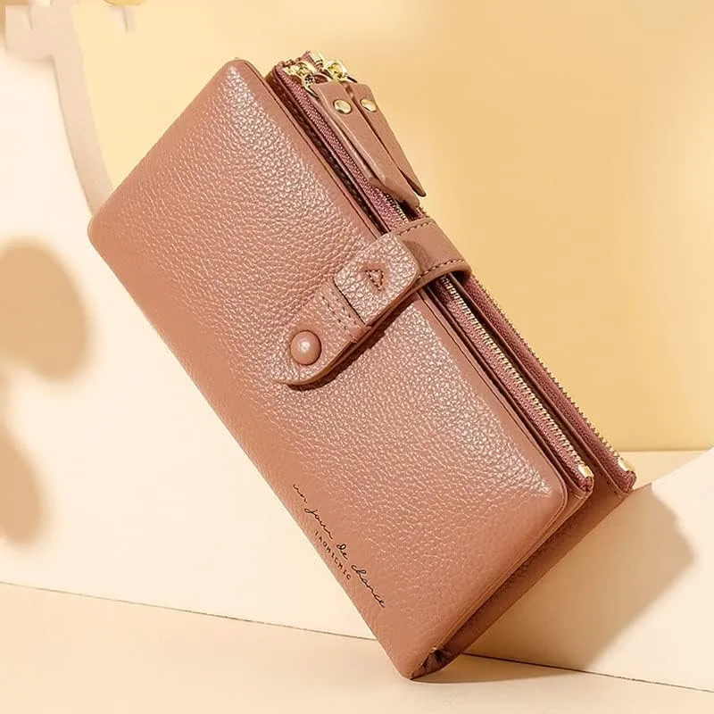 Leather Wallet Pu Leather Women's Wallet Simple Large Capacity Long Purse Clutch Ladies Girls Solid Color Zipper Coin Pocket Large Capacity (Black,10x19cm)
