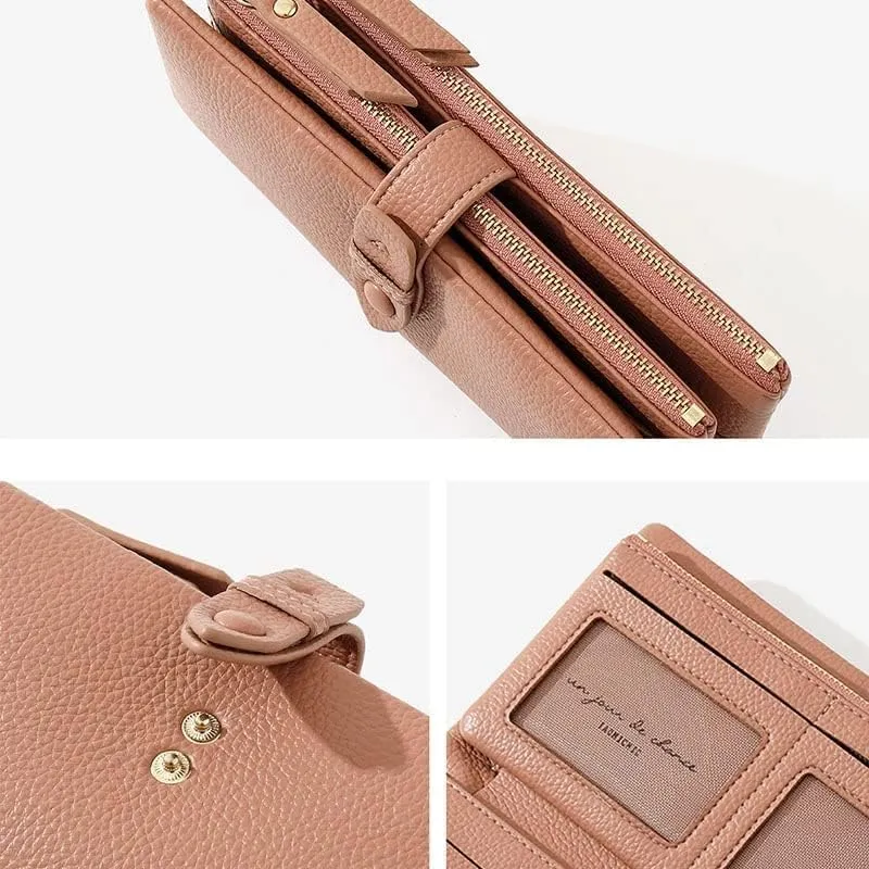 Leather Wallet Pu Leather Women's Wallet Simple Large Capacity Long Purse Clutch Ladies Girls Solid Color Zipper Coin Pocket Large Capacity (Black,10x19cm)