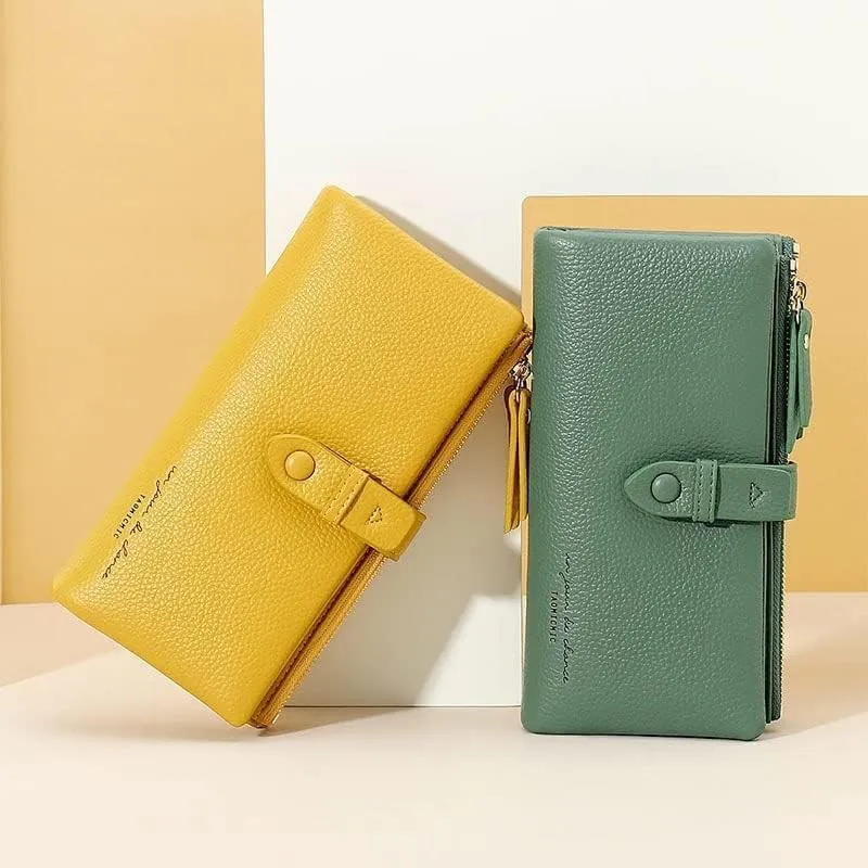 Leather Wallet Pu Leather Women's Wallet Simple Large Capacity Long Purse Clutch Ladies Girls Solid Color Zipper Coin Pocket Large Capacity (Black,10x19cm)