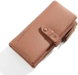Leather Wallet Pu Leather Women's Wallet Simple Large Capacity Long Purse Clutch Ladies Girls Solid Color Zipper Coin Pocket Large Capacity (Pink,10x19cm)