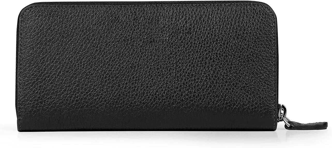Leather Zippered Clutch with Phone Compatible Slots