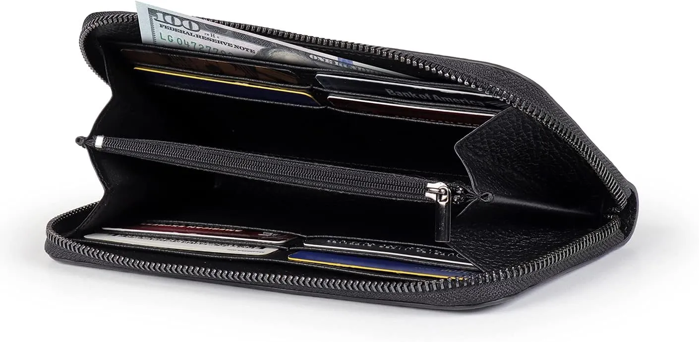 Leather Zippered Clutch with Phone Compatible Slots