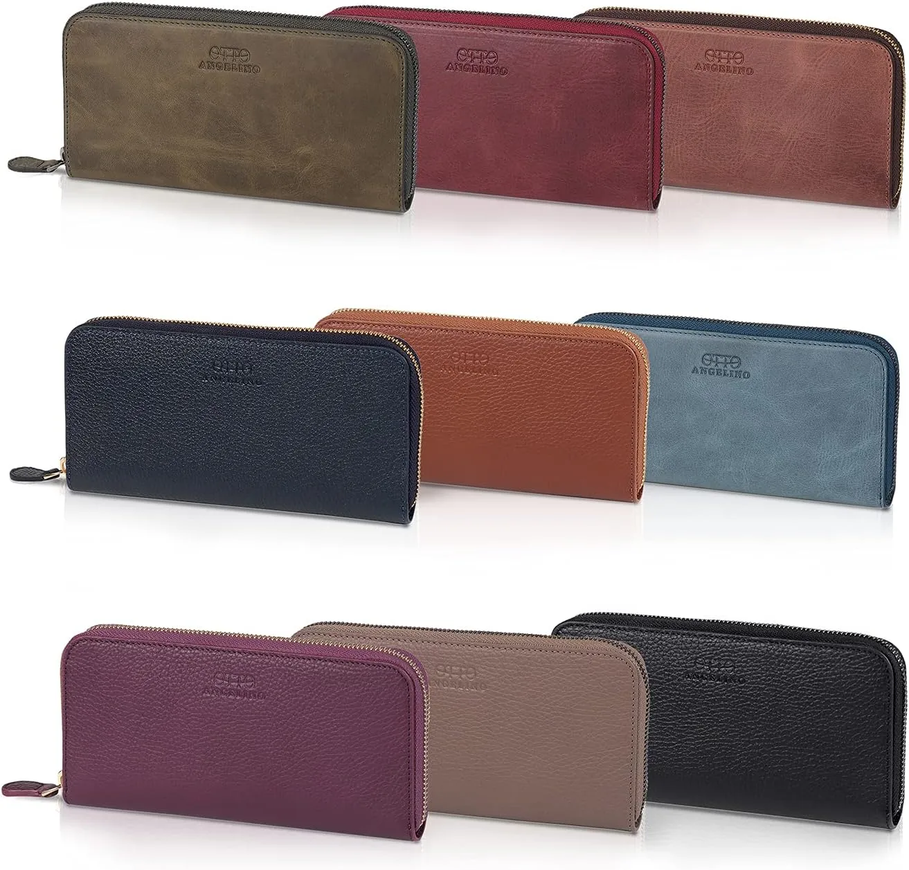 Leather Zippered Clutch with Phone Compatible Slots