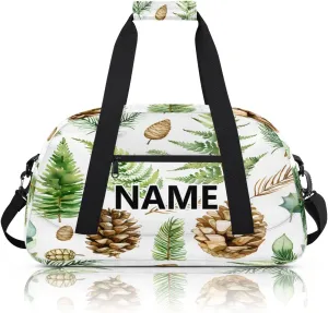 Leaves Custom Small Gym Bag 18 inch for Women Men Personalized Green Leaves and Fern Pattern Carry On Overnight Weekender Bag for Travel Work Dance Sport